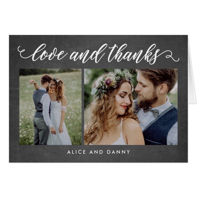 Thankful Love Wedding Thank You Card Chalk (Front Horizontal)