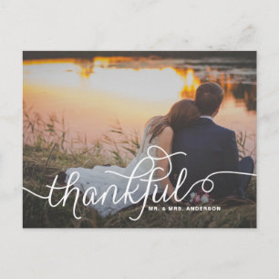 Thankful Lovely Script   Wedding Thank You Photo Postcard