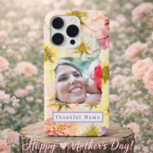 Thankful Mama Custom Photo Upload Floral  iPhone 16 Pro Case