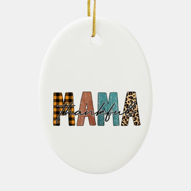 Thankful Mama Fall Typography Ceramic Tree Decoration (Back)