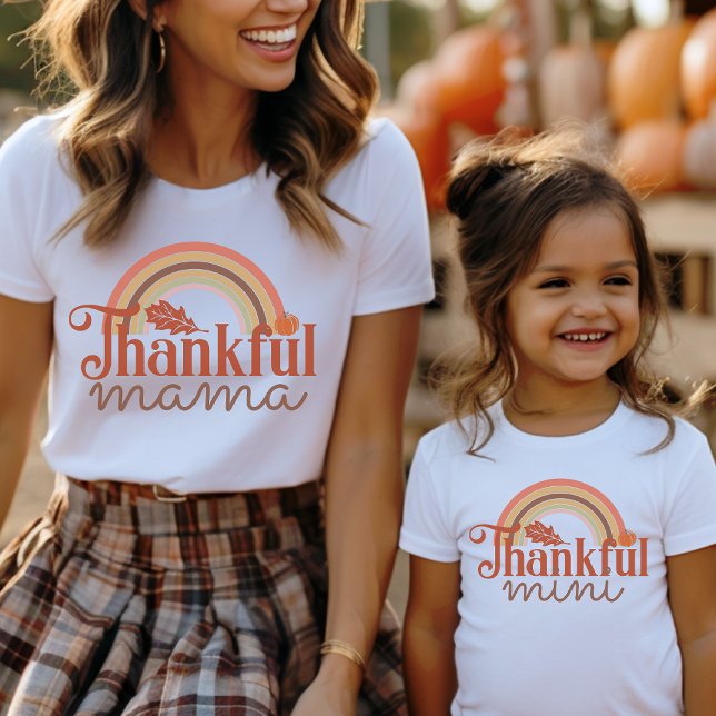 Thankful Mama Orange Rainbow Mummy and Me Matching T-Shirt (Creator Uploaded)