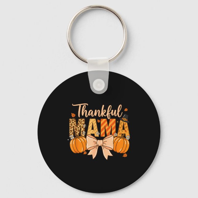 Thankful Mama Pumpkin Fall Coquette Bow Thanksgivi Key Ring (Front)