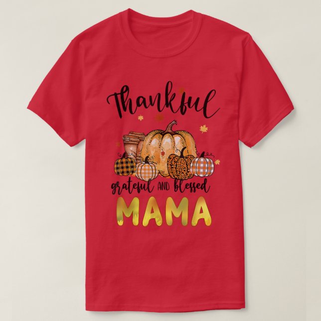 Thankful Mama Pumpkin Sunflower Thanksgiving Fall  T-Shirt (Design Front)