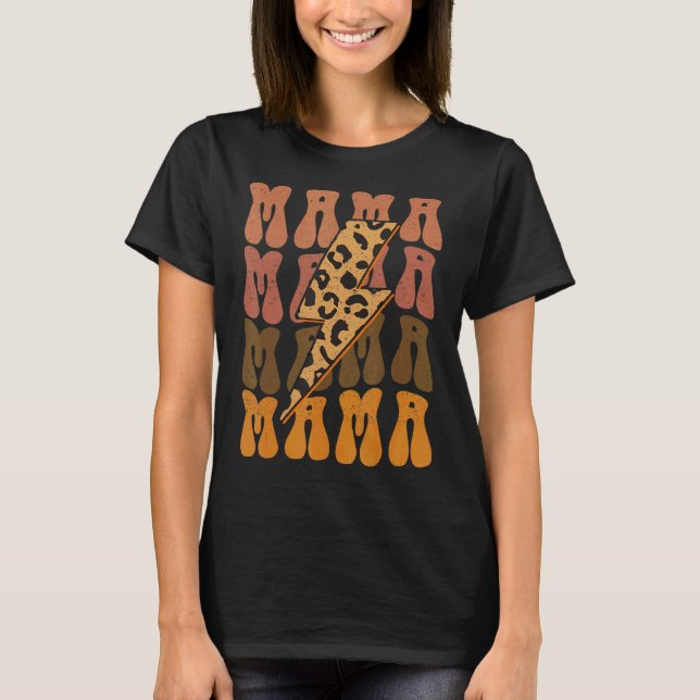 Thankful Mama Retro Groovy New Mum Leopard Fall Th T-Shirt (Front)
