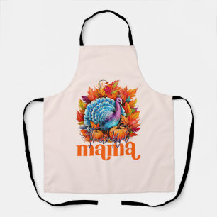 Thankful Mama Turkey and Autumn Leaves Foliage Apron
