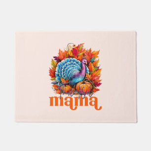 Thankful Mama Turkey and Autumn Leaves Foliage Doormat