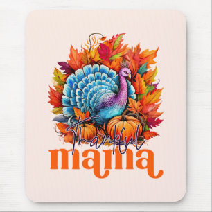 Thankful Mama Turkey and Autumn Leaves Foliage Mouse Mat