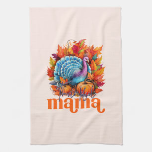 Thankful Mama Turkey and Autumn Leaves Foliage Tea Towel