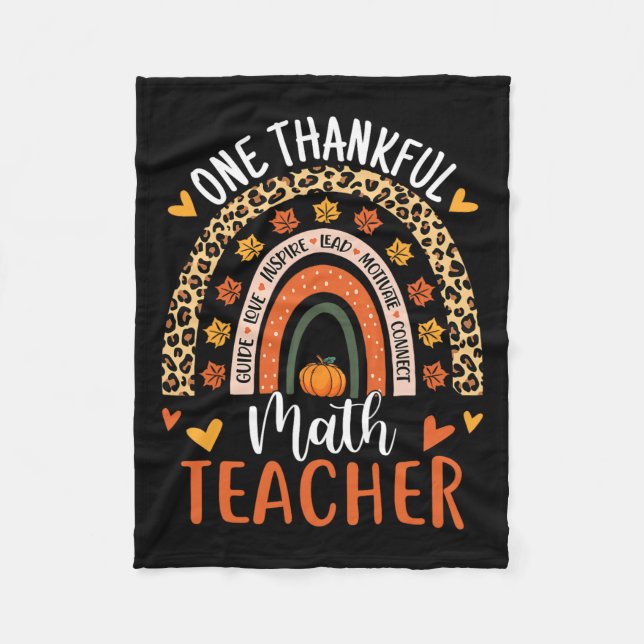 Thankful Math Teacher Fun Thanksgiving Rainbow Tea Fleece Blanket (Front)