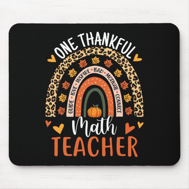 Thankful Math Teacher Fun Thanksgiving Rainbow Tea Mouse Mat (Front)