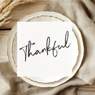 Thankful Minimalist Script Thanksgiving  Napkin