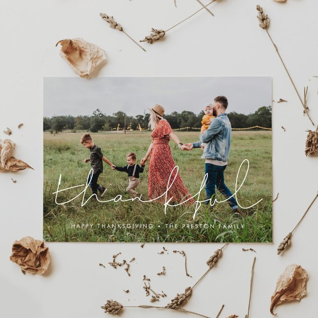 Thankful Minimalist Thanksgiving family photo Holiday Card (Creator Uploaded)