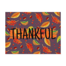 Thankful Modern Autumn Leaves Nuts Chestnuts Fall