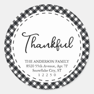 Thankful Modern Black & White Simple Thanksgiving Classic Round Sticker