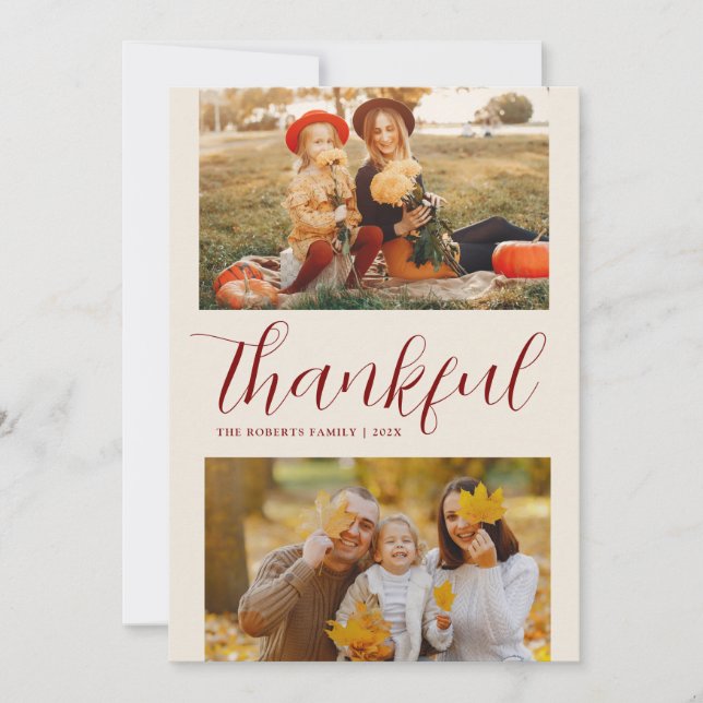 Thankful modern happy thanksgiving photo card (Front)