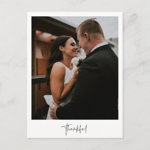 Thankful Modern Minimalist Photo Wedding Postcard