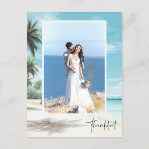 Thankful Modern Photo Beach Wedding Postcard