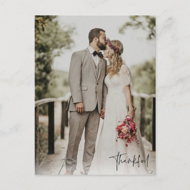 Thankful Modern Photo Wedding Postcard (Front)