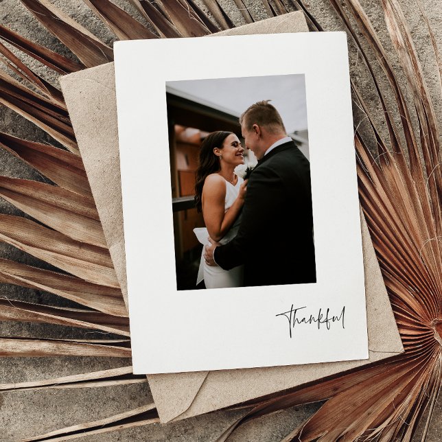 Thankful Modern Vertical Photo Wedding Postcard (Creator Uploaded)