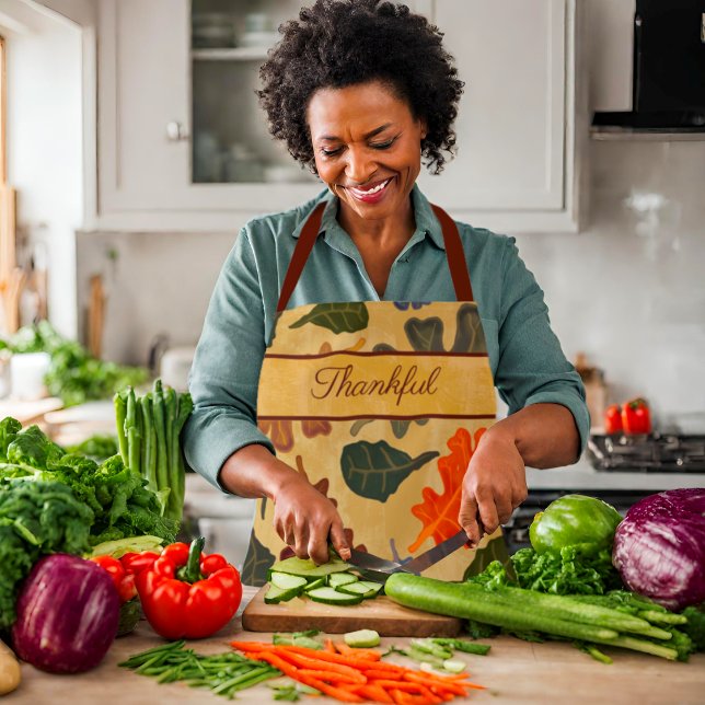 Thankful Modern Vintage Autumn Oak Tree Leaves Apron (Creator Uploaded)