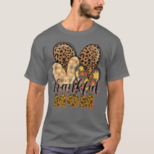 Thankful Mum Cheetah Heart Mum Life Fall Thanksgiv T-Shirt