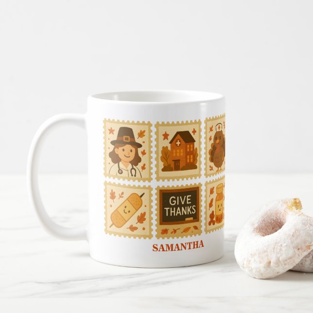 Thankful Nurse Collage | Fall Coffee Mug (With Donut)