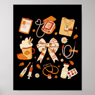 Thankful Nurse Fall Stethoscope Coquette Bow Thank Poster
