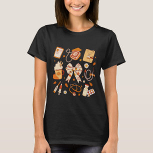 Thankful Nurse Fall Stethoscope Coquette Bow Thank T-Shirt