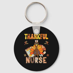 Thankful Nurse Groovy Thanksgiving Nursing Turkey Key Ring