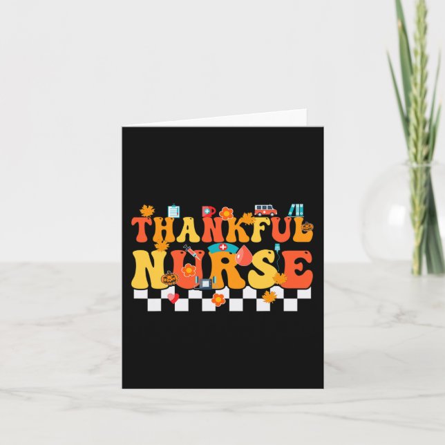 Thankful Nurse Retro Groovy Thanksgiving Fall RN W Card (Front)
