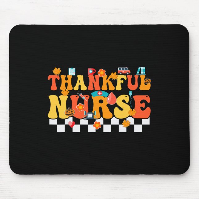 Thankful Nurse Retro Groovy Thanksgiving Fall RN W Mouse Mat (Front)