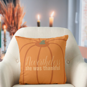 Thankful Orange Modern Thanksgiving Throw Pillow