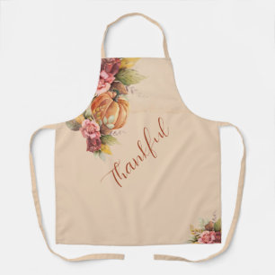 Thankful Orange Pumpkin Fall Foliage Thanksgiving Apron