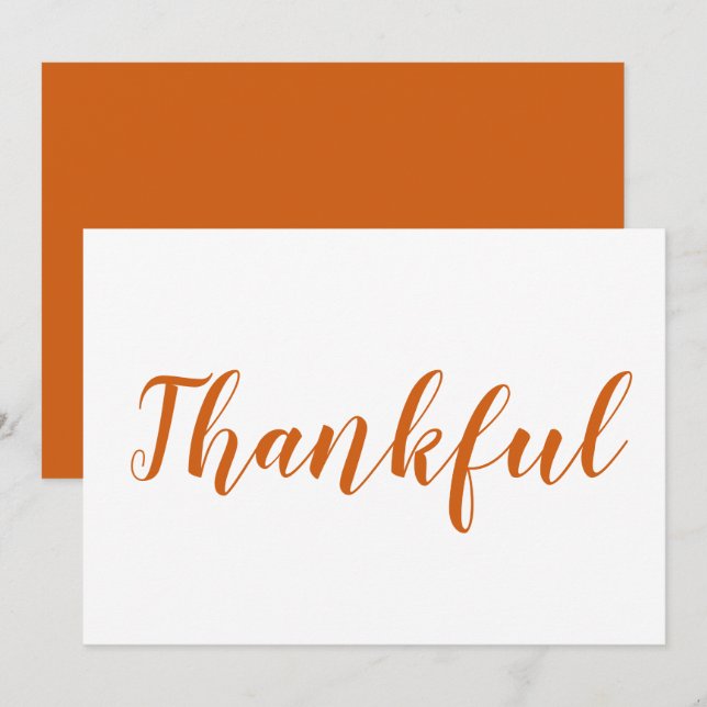 Thankful orange script cute thanksgiving card (Front/Back)
