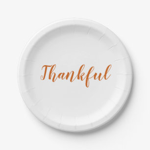 Thankful orange spice script cute thanksgiving paper plate