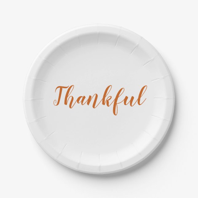 Thankful orange spice script cute thanksgiving paper plate (Front)