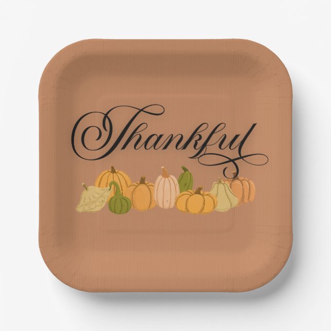 Thankful Paper Plates, Pumpkin Paper Plate (Front)