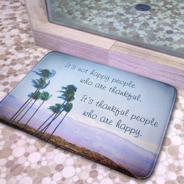 Thankful People Quote Hawaii Palm Trees Photo Bold Bath Mat (Creator Uploaded)