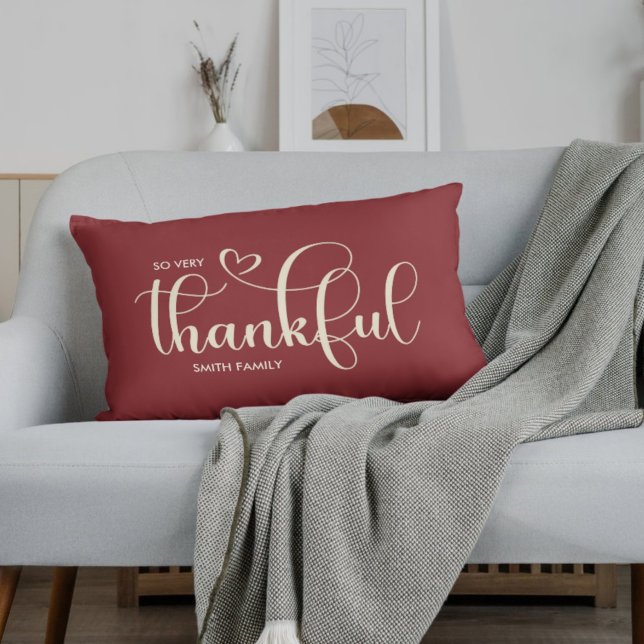 Thankful Personalised Burgundy Fall Autumn Lumbar Cushion (Creator Uploaded)