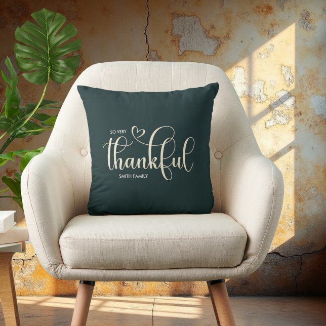 Thankful Personalised Deep Green Fall Autumn Cushion (Creator Uploaded)