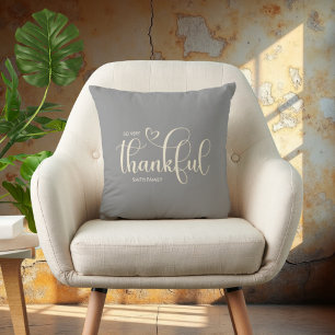 Thankful Personalised Grey Fall Autumn Cushion