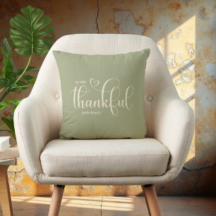 Thankful Personalised Sage Green Fall Autumn  Cushion