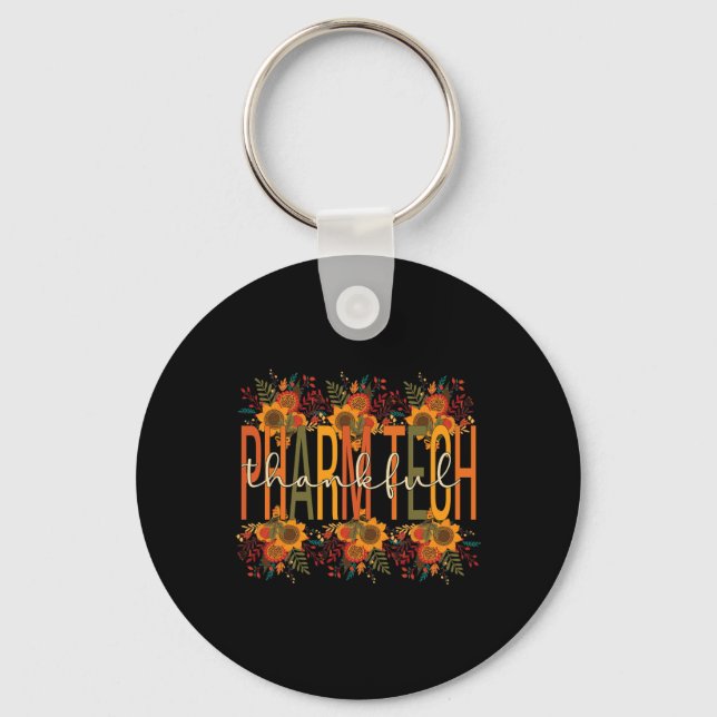 Thankful Pharmacy Technologist Thanksgiving Pharma Key Ring (Front)