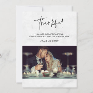 Thankful Photo Gray Marble Wedding Thank You Card