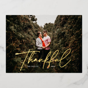 Thankful Photo Holiday Design Gold Foil