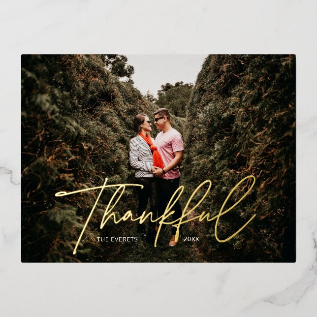Thankful Photo Holiday Design Gold Foil (Front)