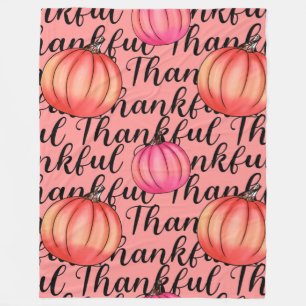 Thankful Pink Pumpkin -Elegant Fall & Thanksgiving Fleece Blanket