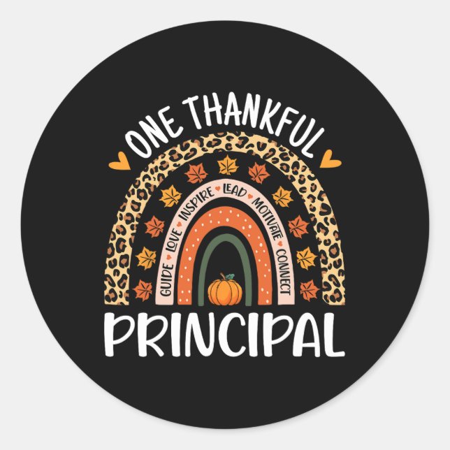 Thankful Principal Thanksgiving Rainbow Leopard Pr Classic Round Sticker (Front)