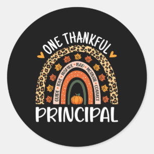 Thankful Principal Thanksgiving Rainbow Leopard Pr Classic Round Sticker