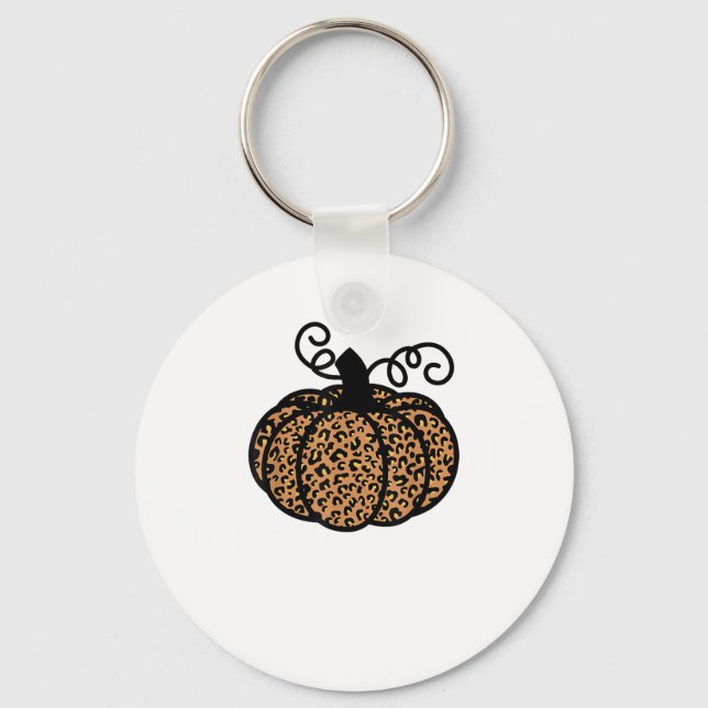 Thankful Printed Leopard Pumpkin for Thanksgiving  Key Ring (Front)